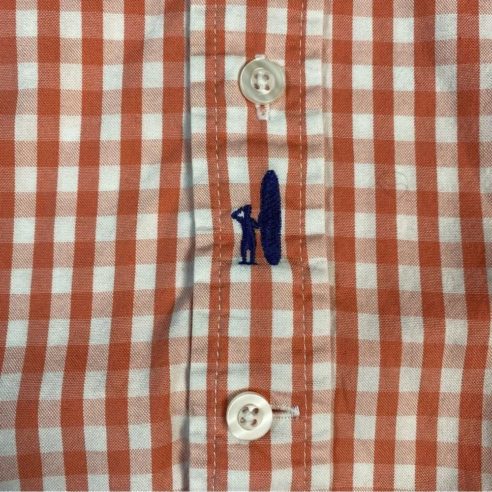 Johnnie-O Men’s Coral White Checkered Pattern Button Up Cotton Shirt Size S